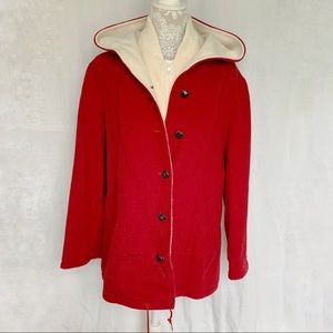 Bontany 500 // VTG Wool Blend Double Layered Red Hooded Button, Zippered Jacket